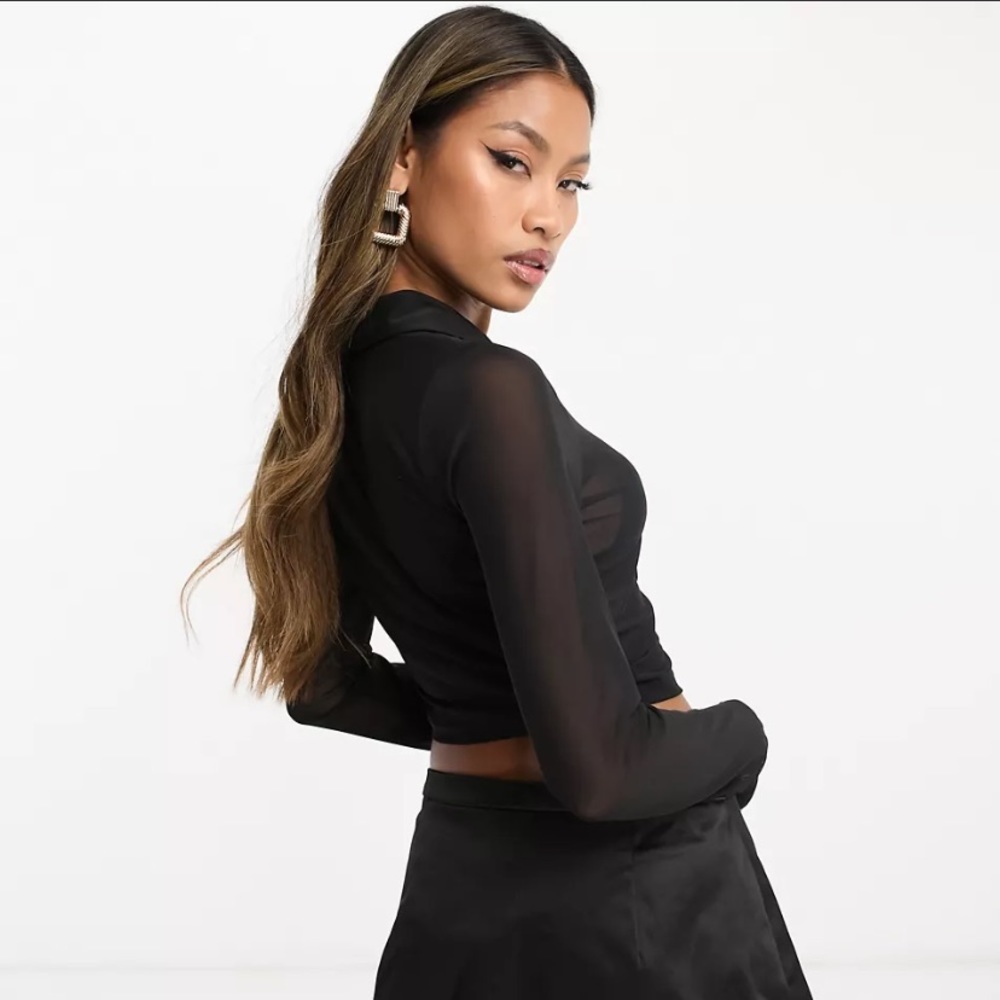ASOS Mesh Cropped Button Down
